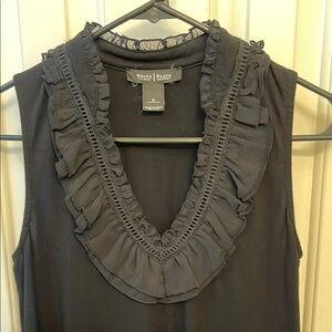 White House Black Market Ruffle V Neck Black Sleeveless Top